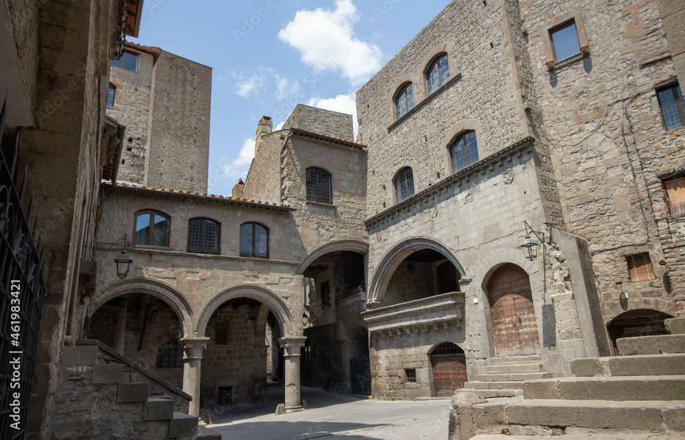 The charming Medieval Village in Viterbo,The pathway to Piazza San Pellegrino, a small and picturesque piazza which is perfectly preserved,a maze of tiny streets with low arches.