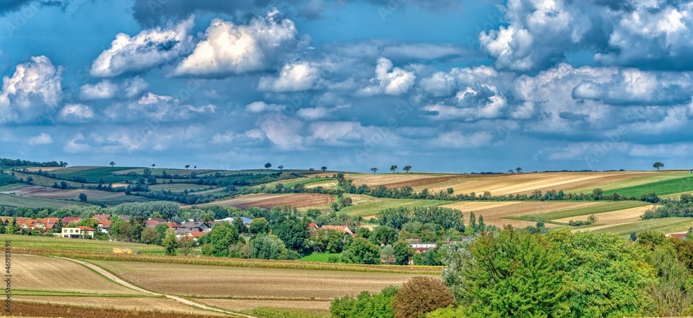 lower austrian landscape with tumulus near grossmugl leeberg