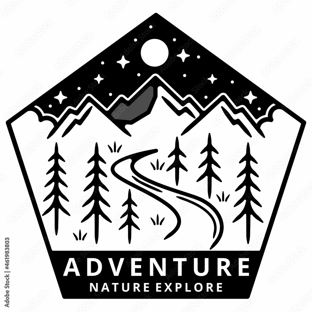 Fototapeta premium mountaiin monoline vintage outdoor badge design