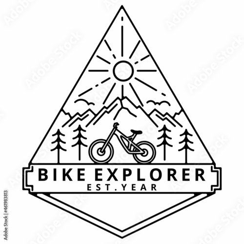 monoline vintage outdoor badge design with bike photo