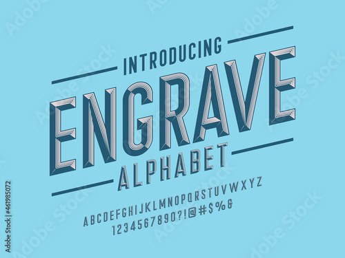 Chisel style alphabet design with uppercase, number and symbols