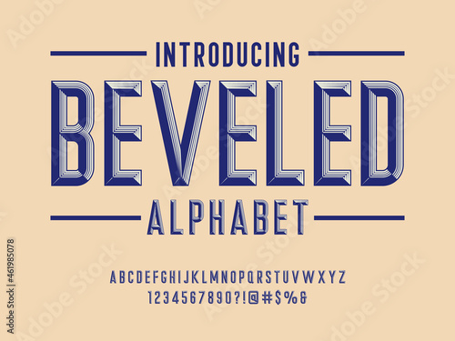 Chisel style alphabet design with uppercase, number and symbols