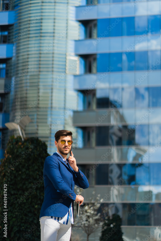 Businessman is satisfied with the conversation Businessman is satisfied with the conversation