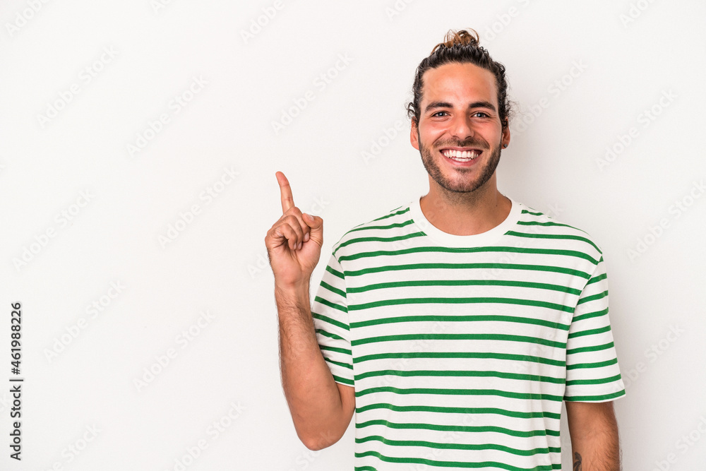 Young caucasian man isolated on white background showing number one with finger. Young caucasian man isolated on white background showing number one with finger.