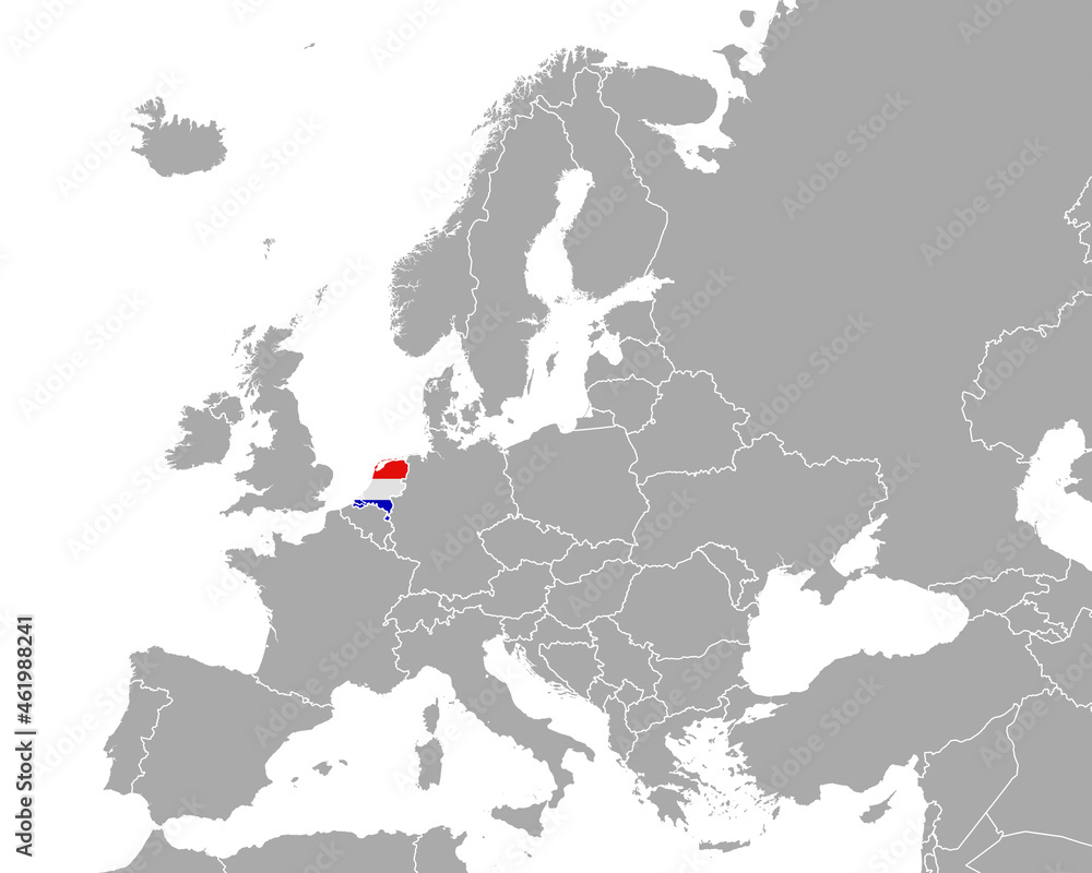 Karte und Fahne der Niederlande in Europa