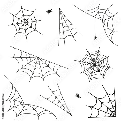 Spider cobweb icons set. Vector outline illustration of 8 spider cobweb vector