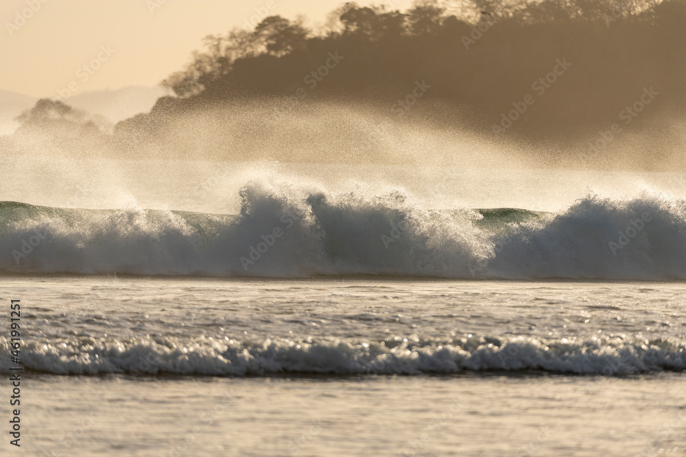 Big waves at sunset  in playa Venao, Panama, Central America.