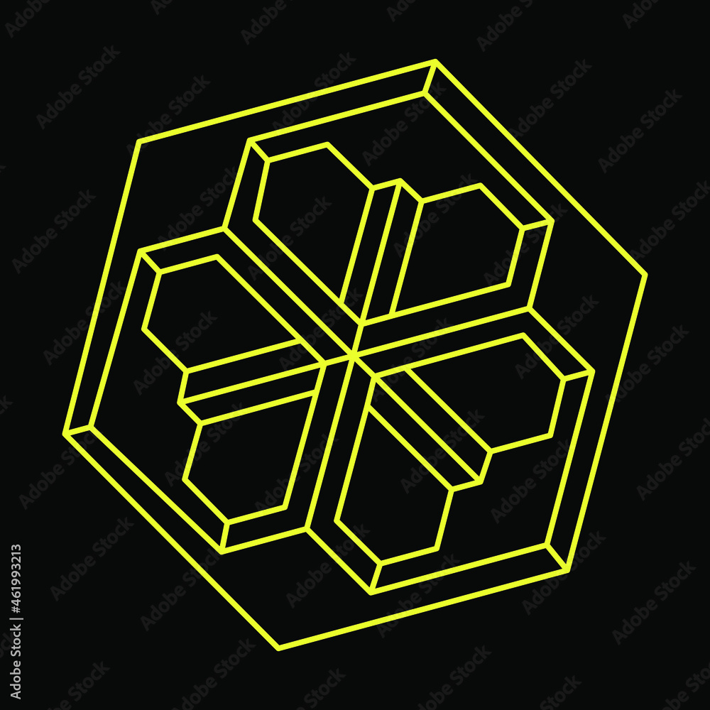 Impossible optical illusion shape. Optical art object. Impossible figures. Sacred geometry hexagon. Impossible optical illusion shape. Optical art object. Impossible figures. Sacred geometry hexagon.