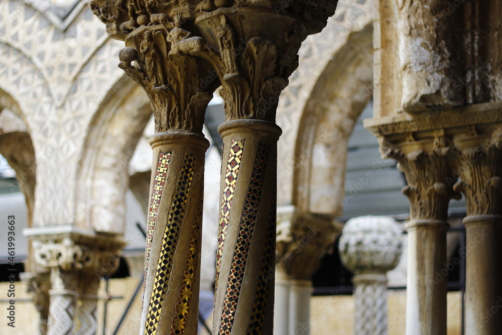 Monreale cathedral cloister column detail, Palermo, Sicily, Italy