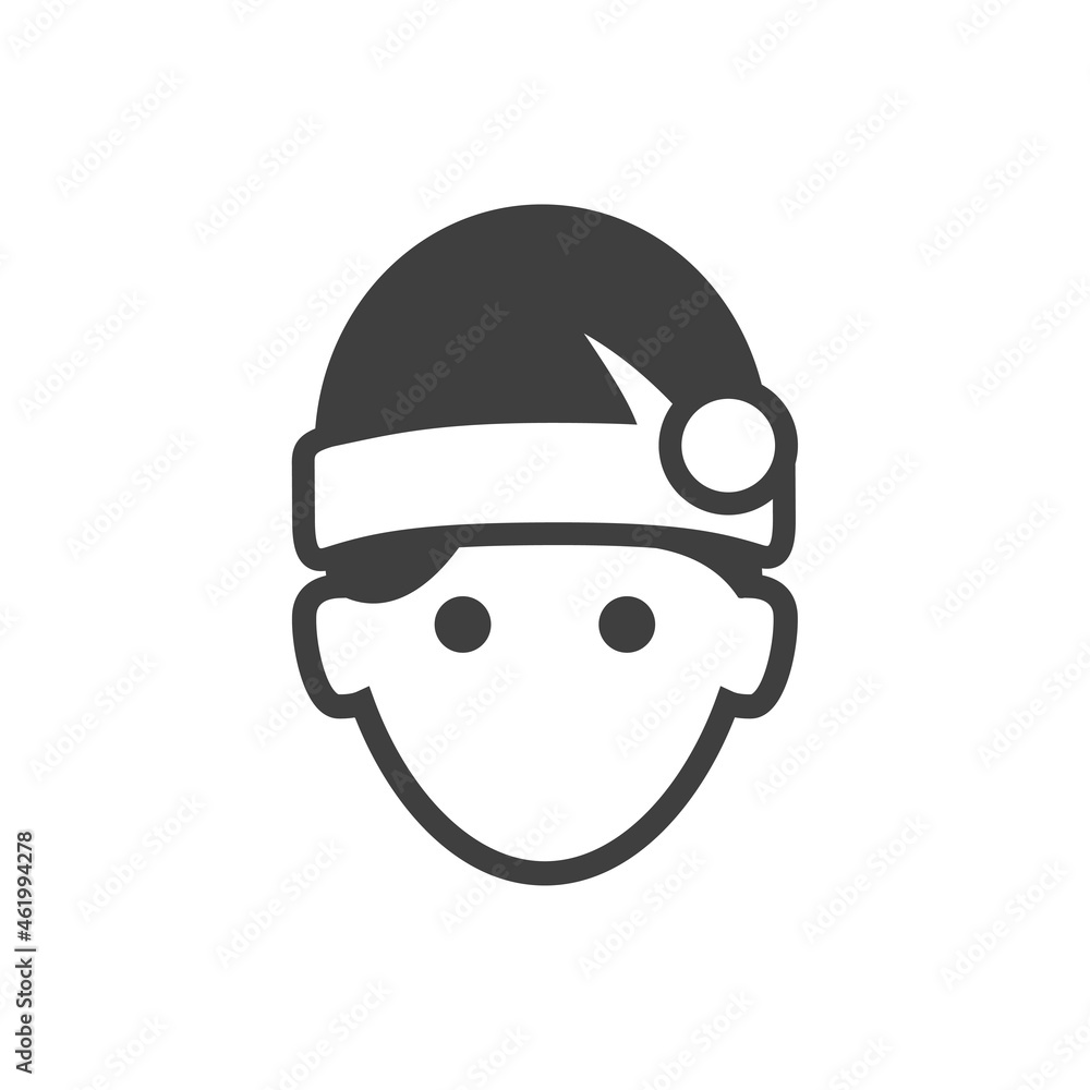 Icono plano con silueta de cara de hombre con gorro de Papá Noel en color gris	