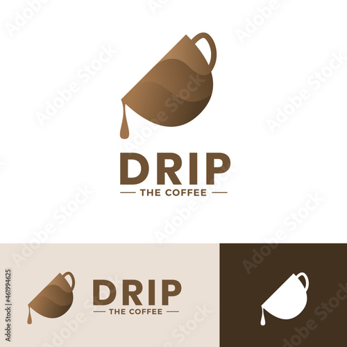 Pouring coffee cup logo identity. Drip Coffee illustration for brand identity