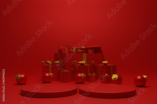 3d red podium christmas for product presentation