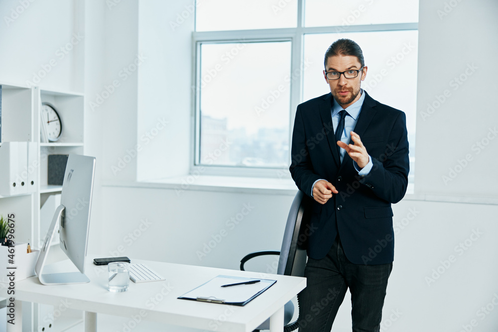 businessman in the office gestures with his hands Lifestyle businessman in the office gestures with his hands Lifestyle