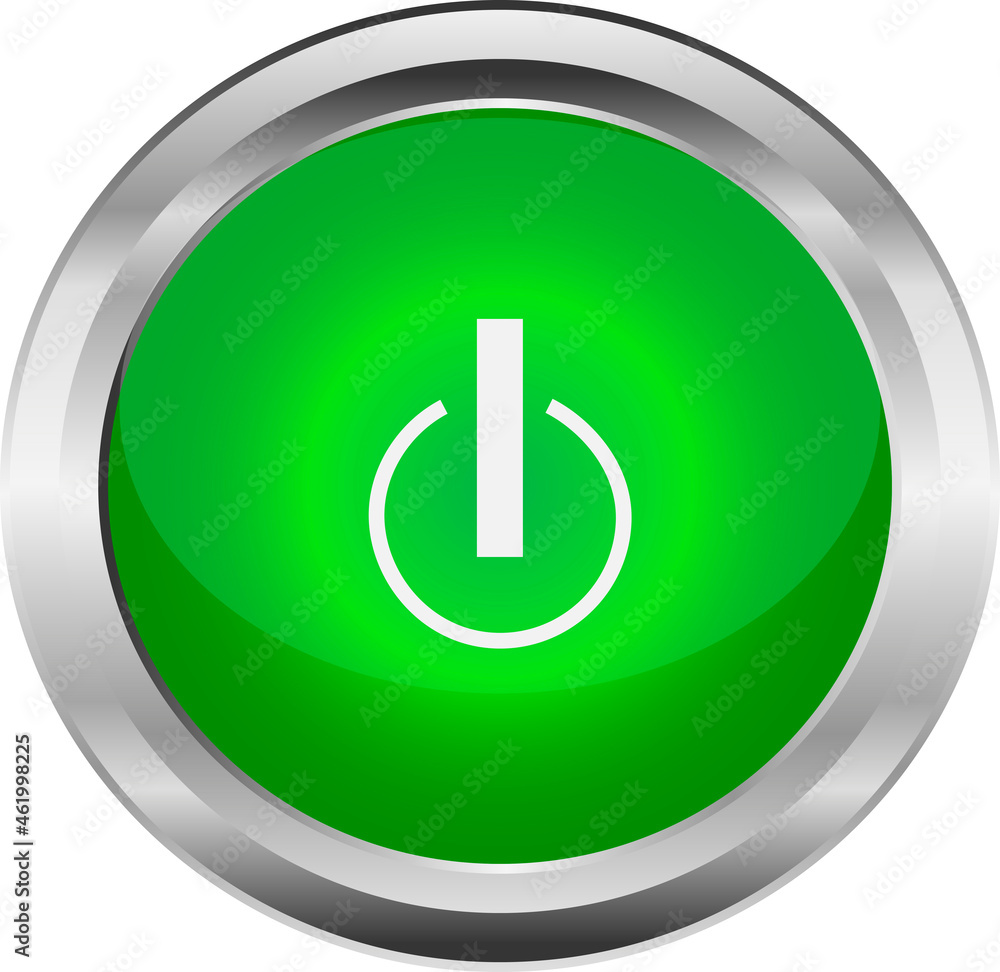 green power button with a metal border green power button with a metal border
