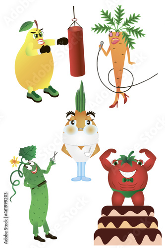 a set of cartoon vegetables