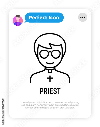 Cartoon priest thin line icon. Modern vector illustration for avatar.