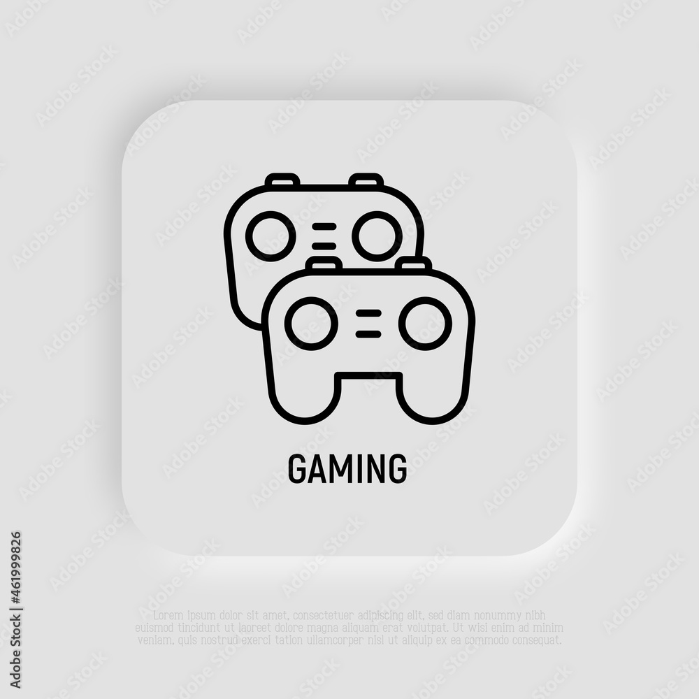 Gaming thin line icon: two gamepads. Modern vector illustration, logo for streamer. Gaming thin line icon: two gamepads. Modern vector illustration, logo for streamer.
