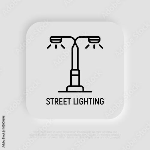 Street lighting thin line icon. Modern vector illustration of lantern.