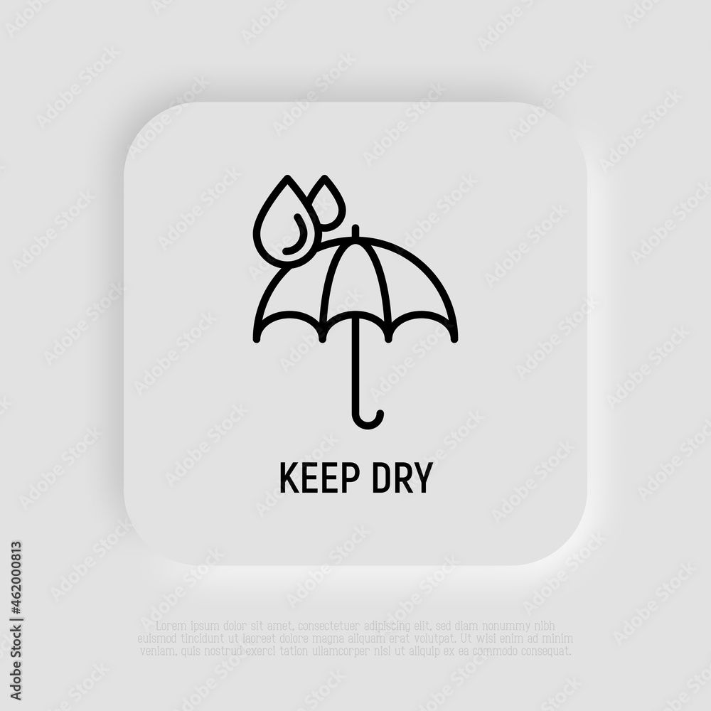 Keep dry symbol, umbrella with water drops. Logistic sticker. Modern vector illustration for delivery service. Keep dry symbol, umbrella with water drops. Logistic sticker. Modern vector illustration for delivery service.