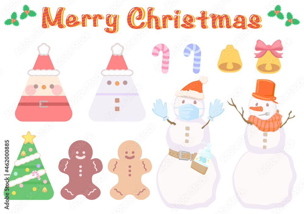 クリスマスのシンプルでかわいいイラストのセット クリスマスのシンプルでかわいいイラストのセット