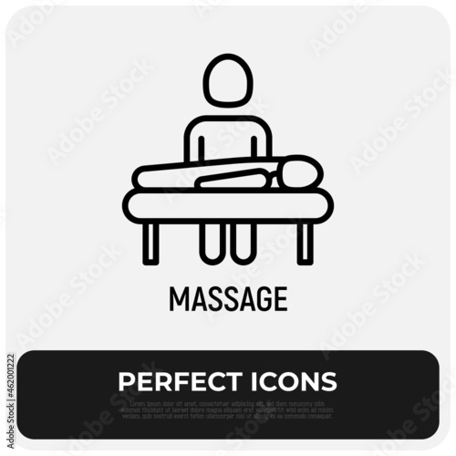 Massage thin line icon. Rehabilitation, relaxation, physiotherapy, osteopathy. Modern vector illustration.