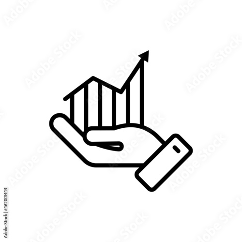 Career growth thin line icon: graph of growth in hand. Modern vector illustration.