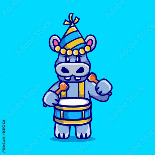 Wallpaper Mural cute hippo celebrates new year playing drums Torontodigital.ca