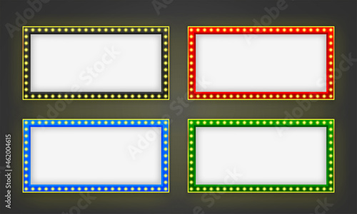 Blank lightbox set on black background. Illuminated lightbox screen with blank space for design. Vector illustration.