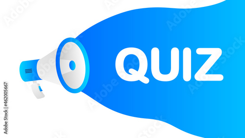 Quiz banner template. Marketing flyer with megaphone. Template for retail promotion and announcement. Vector illustration.