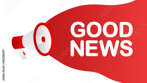 Good News banner template. Marketing flyer with megaphone. Template for retail promotion and announcement. Vector illustration.