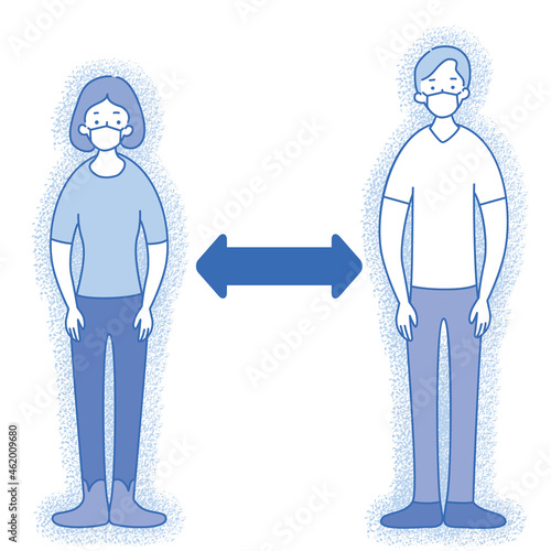 Keep social distance - Man & Woman with masks