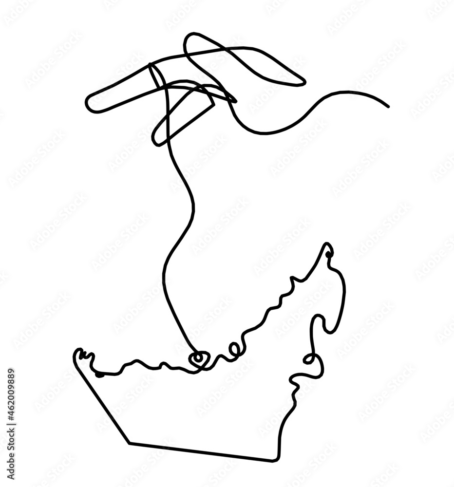 Map of UAE as line drawing on white background. Vector