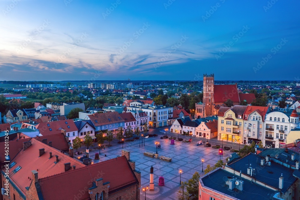 Evening skyline view of the Old Town in Sroda Wielkopolska (Środa Wielkopolska), Poland