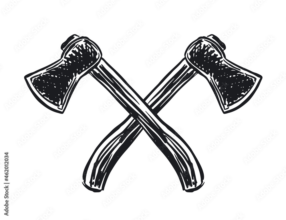 Two crossed axe, hand drawn illustration. Two crossed axe, hand drawn illustration.