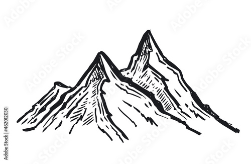 Landscape mountains. Hand drawn illustration.	