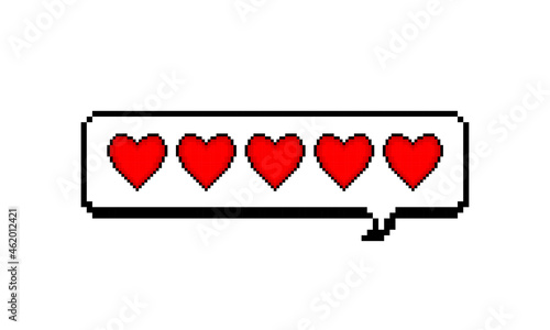 Heart red rating of pixel design. Feedback love for sites, travel packages, hotels, online stores, reviews. Vector illustration.