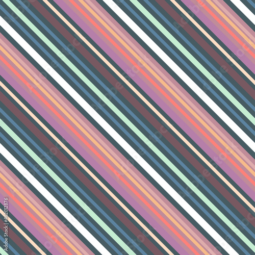 Seamless diagonal stripes pattern in purple, maroon, green, red and orange.  photo