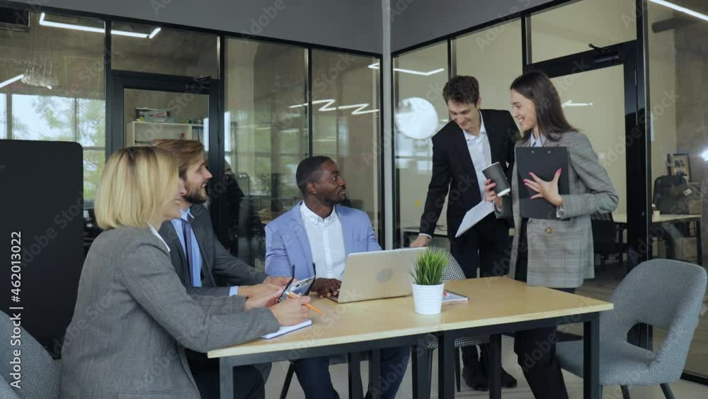 Modern business people starting meeting in modern office room. Modern business people starting meeting in modern office room.
