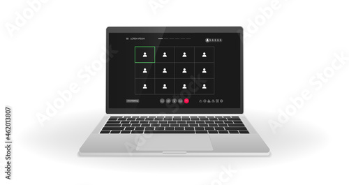 Video chat user interface, video calls window overlay on screen laptop. Stay and work from home. Video conference illustration. Vector illustration.