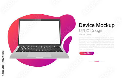 Gray metallic laptop isolated on white. Device mockup. Silver metal surface. Digital modern computer technology. Vector illustration.