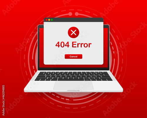 Concept operating system error warning for web page on screen computer. 404 error web page. Error warning window operating system. Vector illustration.