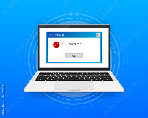 Concept operating system error warning for web page on screen computer. 404 error web page. Error warning window operating system. Vector illustration.