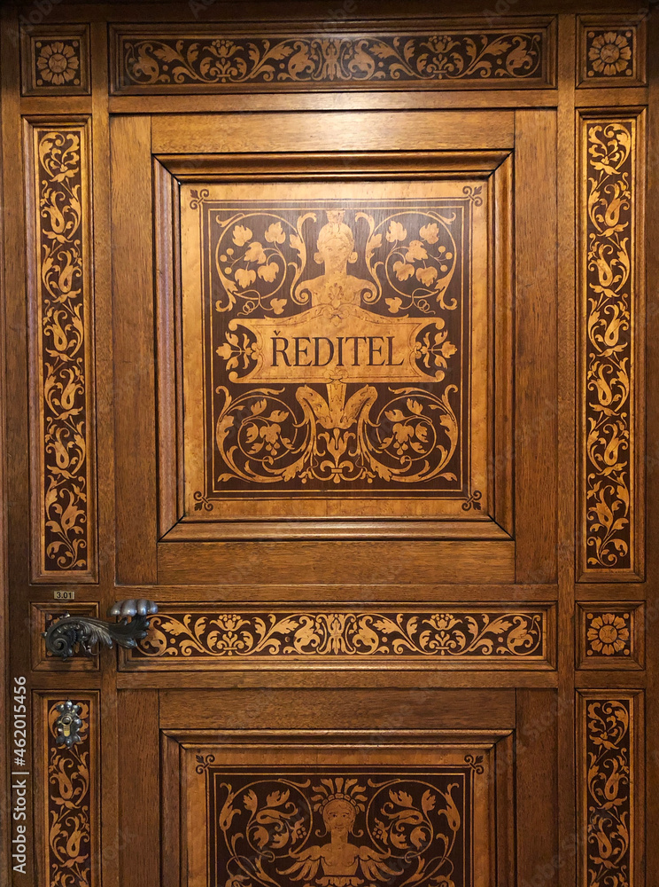 Door made of beautiful wood inlay