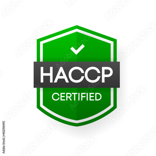 HACCP Certified green vector banner. Flat certification label isolated on white background. Vector illustration.
