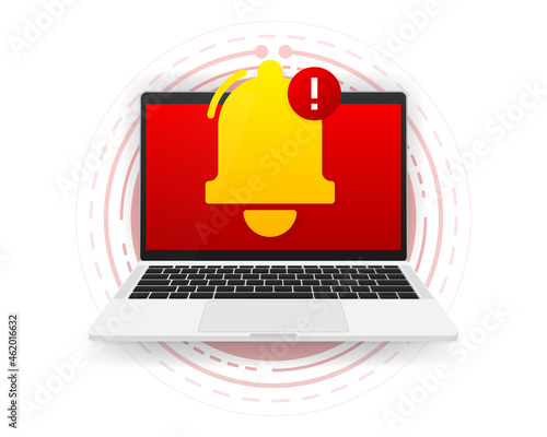 Unread email notification. One new error message on the laptop screen. Online chat. Vector illustration.