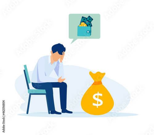 Vector of a sad business man thinking of finances