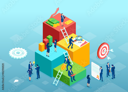 Vector of business people building a successful business assisting customers