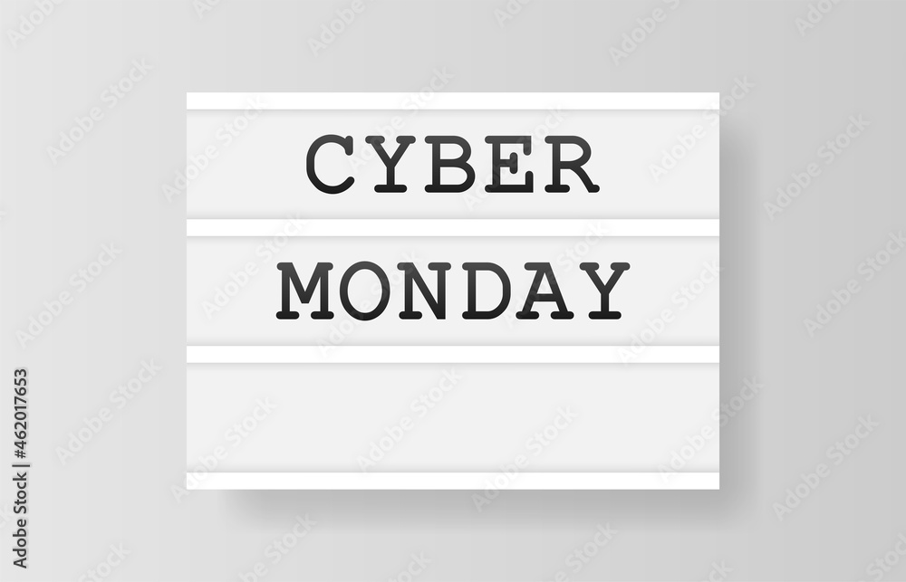 Cyber Monday. Retro advertising with retro lightbox on white background. Vector design banner. Vector illustration. Cyber Monday. Retro advertising with retro lightbox on white background. Vector design banner. Vector illustration.