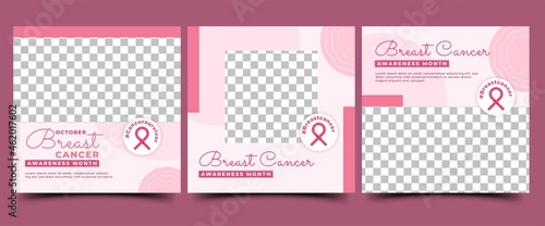 Breast cancer awareness month social media post template design collection. Editable modern banner with place for the photo. Usable for social media, banner, and website.