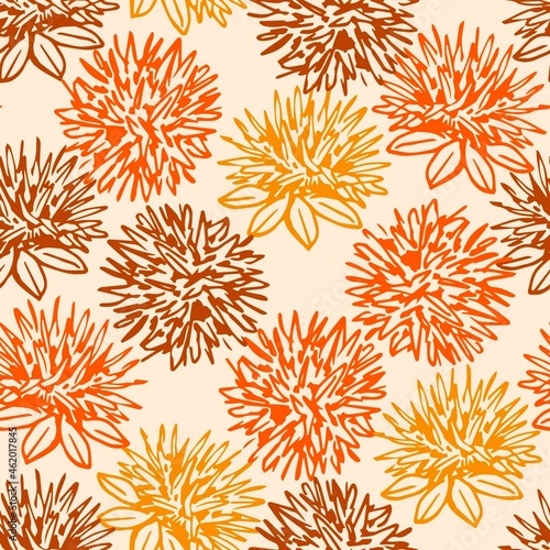 Simple floral vector seamless pattern in earthy colors. Brown dry flowers, thorns on a light pink pale background. For fabric prints, textile products, home decor.